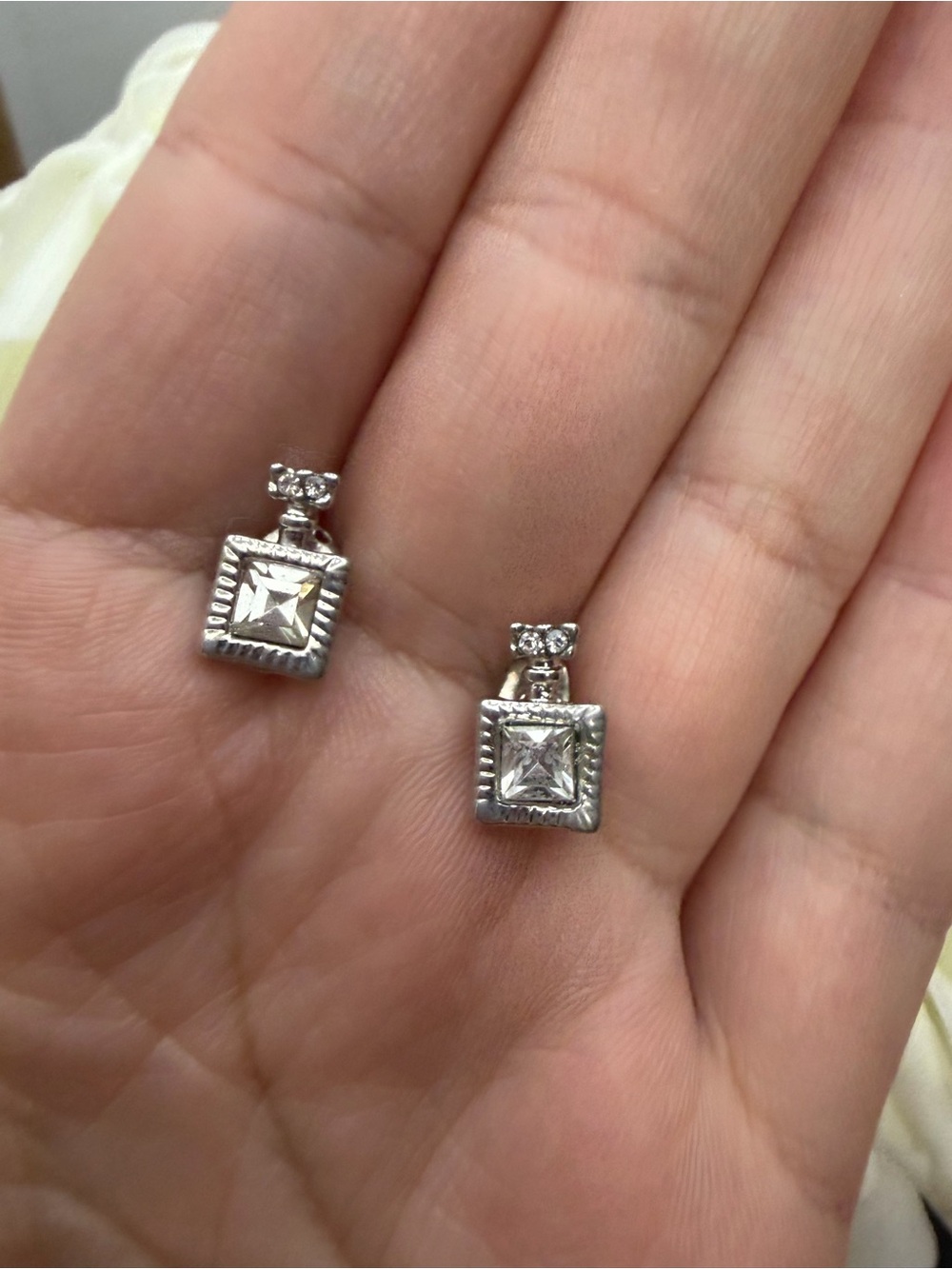 Silver tone Square Cubic Zirconia Stud Earrings - Silver